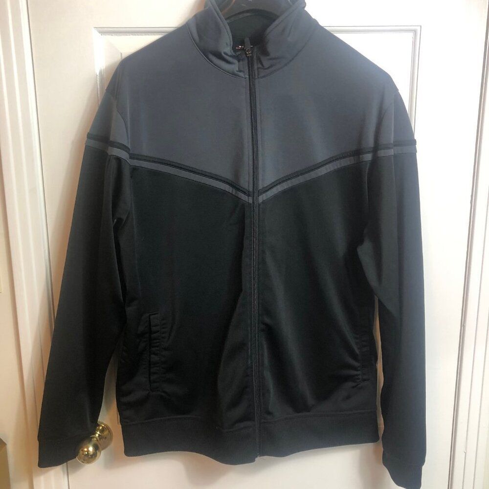 BCG mock neck zip up jacket Mens XL gray/ black sporty athletic activewear